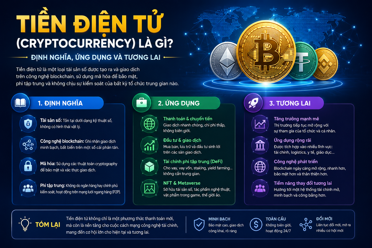 Tiền điện tử (Cryptocurrency) là gì? Định nghĩa, ứng dụng và tương lai